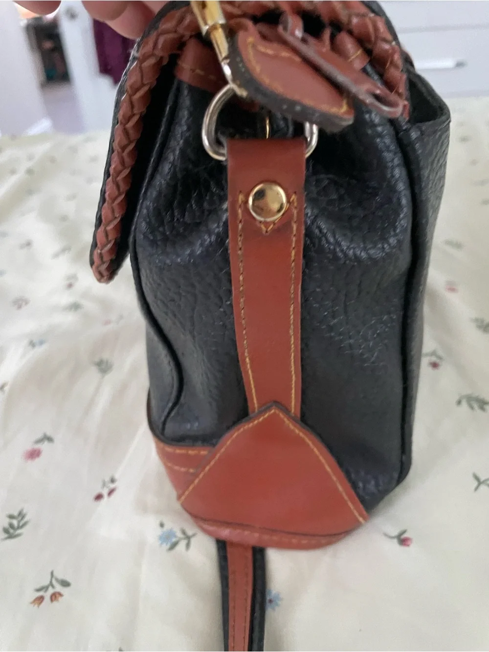 Dooney & Bourke Black Pebbled Leather Crossbody with Brown Trim